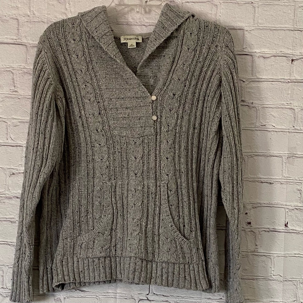 NWOT ST JOHN’S BAY GRAY CABLE KNIT HOODED SWEATER SIZE XL